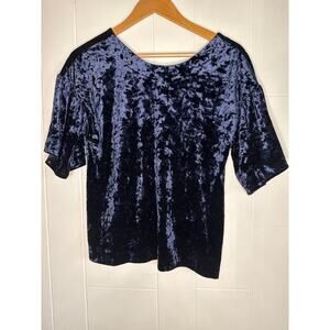 Velvet blouse V back loose sleeves XS